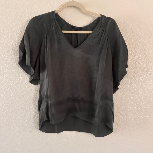 Bobi Black Dusty Jade Blouse Small Dolman Sleeve V-Neck Lightweight Dressy Top - Picture 1 of 8